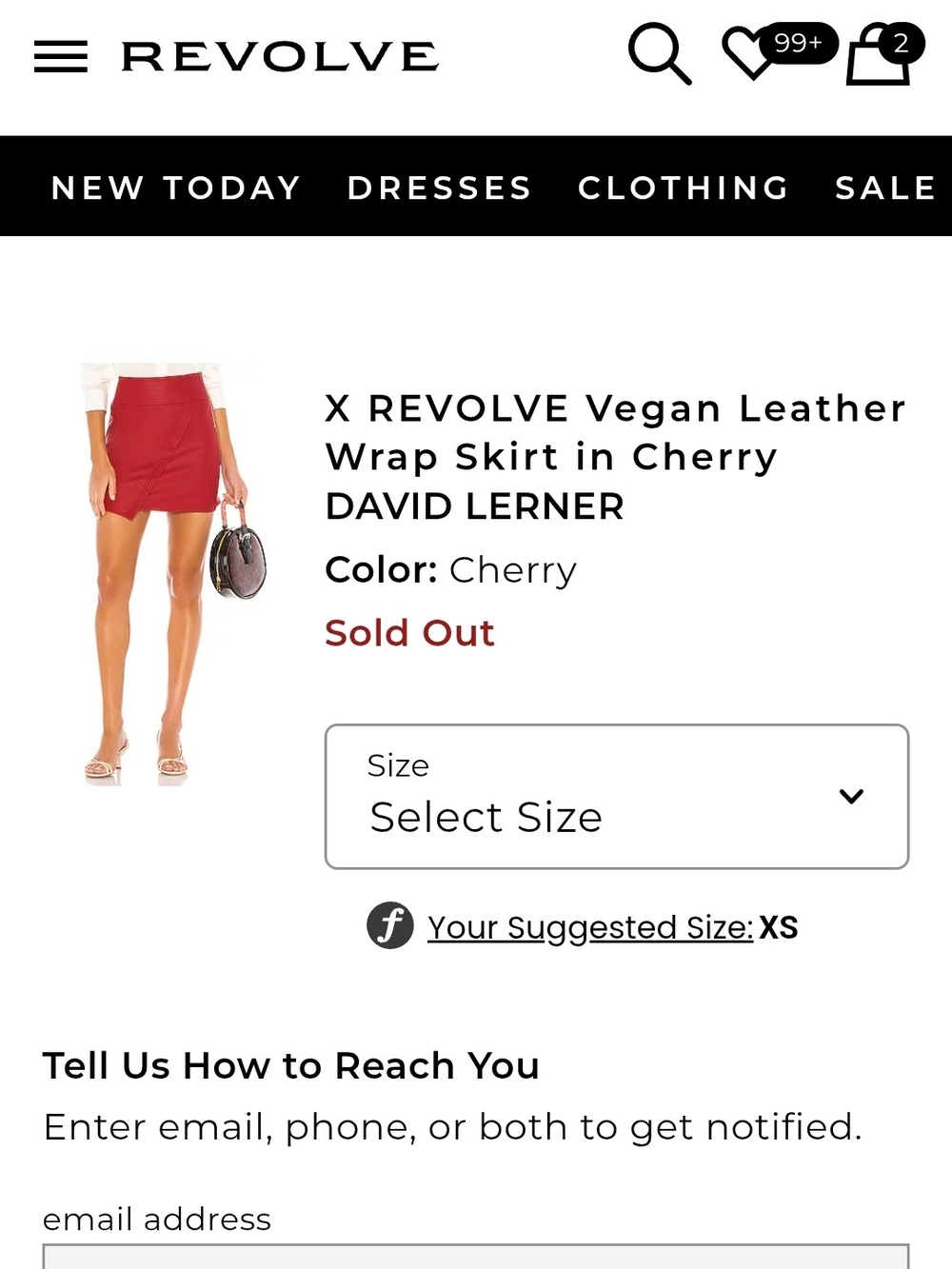 Revolve Vegan Leather Wrap Skirt in Cherry